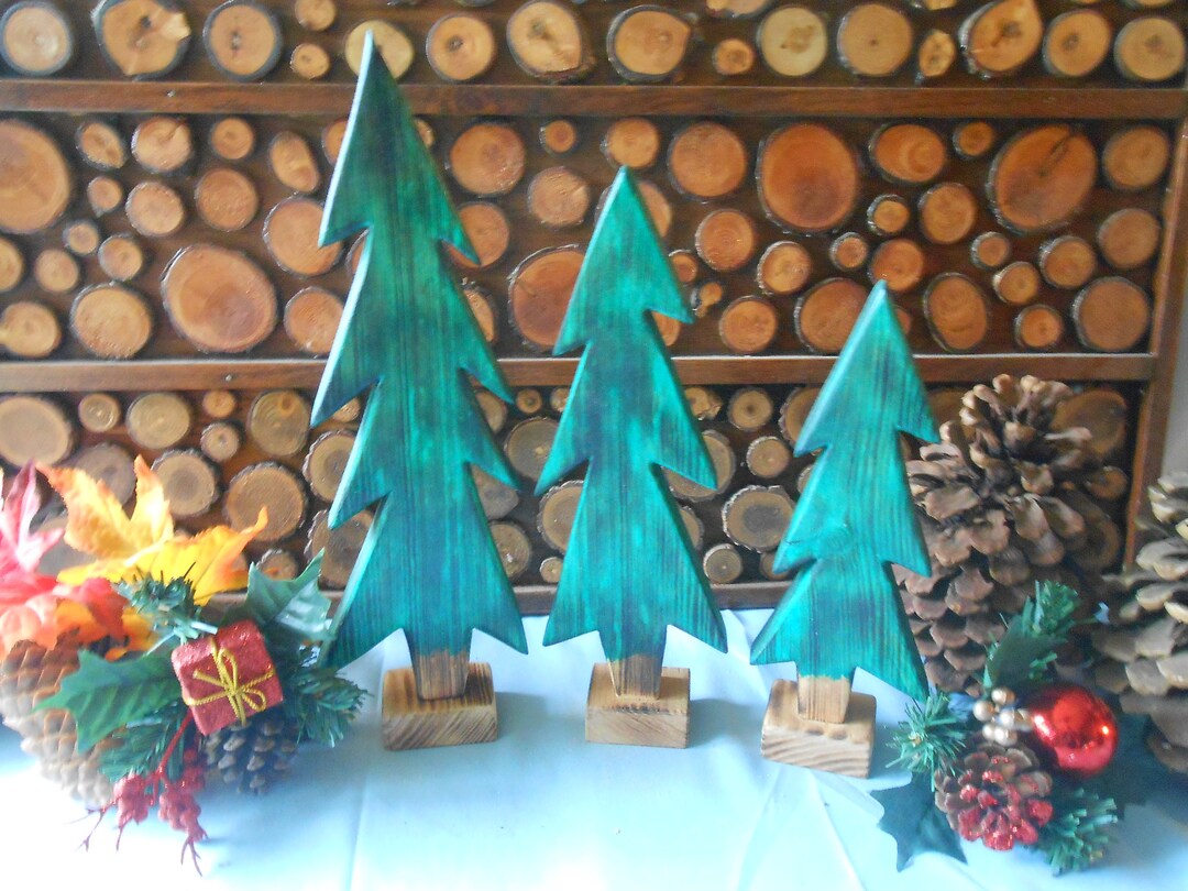 Wood Christmas Trees Set of Three Rustic Decor, Jagged Trees, Holiday