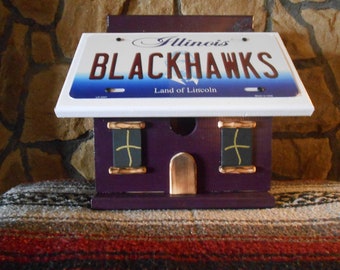 Chicago Blackhawks Hockey License Plate  Bird House, unique, outdoor, garden