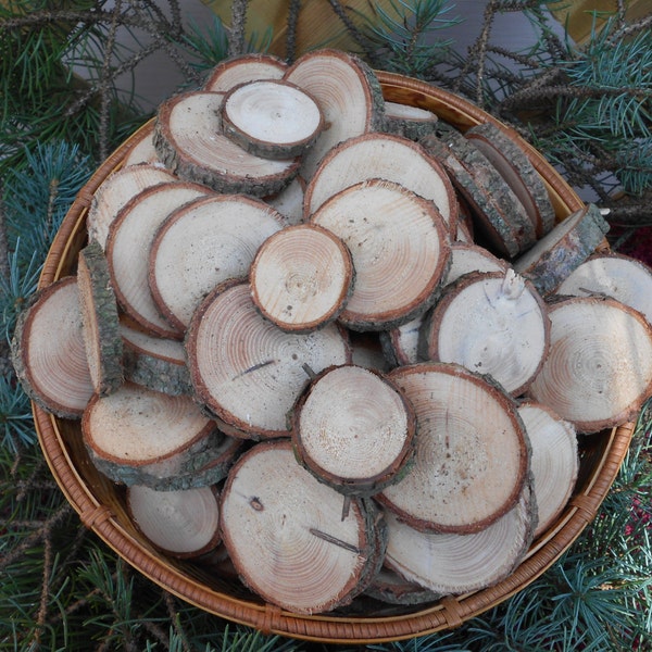 50  Piece 3"  in Diameter, Rustic (PINE) Tree Branch Slices for Crafts, Natural Wood Slices. Country Wedding.