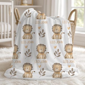 Personalized Lion Baby Boy Blanket | Custom Name Crib Blanket | Swaddle Set | Minky Fleece Sherpa | Baby Shower Gift | Nursery Decor