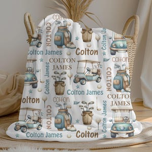 Personalized Golf Baby Boy Blanket, Custom Name Crib Blanket, Baby Shower Gift, Sport Boy Blanket, Swaddle Set, Minky, Fleece, Sherpa