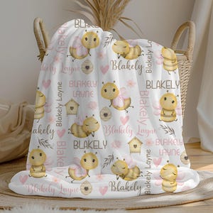 Personalized Bumble Bee Baby Girl Blanket | Custom Name Crib Blanket | Swaddle Set | Minky Fleece Sherpa | Baby Shower Gift | Nursery Decor