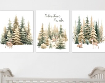 Adventure Awaits Baby Boy Nursery Art Deer Wall Art Forest Art Prints Canvas Digital Art Deer Decor Wall Art Baby Nursery Decor Boy Room