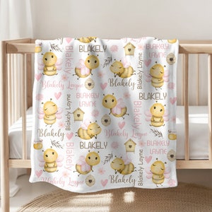 Bumble Bee Baby Girl Blanket Honey Bee Personalized Baby Blanket Baby Shower Gift Custom Baby Blanket Girl Baby Gift Fleece Minky Sherpa