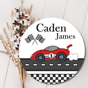 Personalized Red Race Car Name Wood Sign | Birth Announcement | Nursery Wall Decor | Newborn Photo Prop | Baby Boy Room Art | Shower Gift