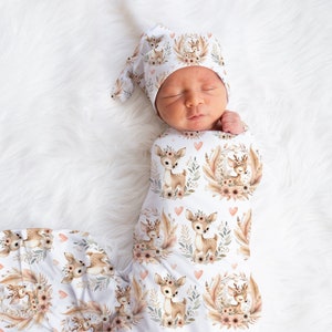 Fawn swaddle and hat set 2025
