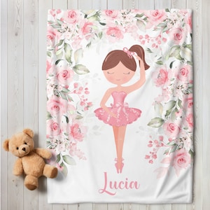 Personalized Floral Ballerina Baby Girl Blanket | Custom Name Blanket | Swaddle Set | Minky Fleece Sherpa | Shower Gift | Nursery Decor
