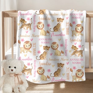 Personalized Baby Girl Blanket Lion Tiger Boy Blanket Jungle Animals Blanket Baby Gift Custom Name Blanket Fleece Minky Sherpa Blanket