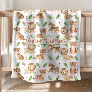 Personalized Baby Boy Blanket Lion Boy Blanket Jungle Animals Blanket Baby Gift Custom Name Blanket Boy Fleece Minky Sherpa Blanket