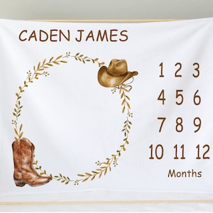 Western Milestone Blanket, Monthly Milestone Blanket, Cowboy Hat Cowboy Boots Baby Shower Gift, Baby Boy Blanket, Nursery Decor