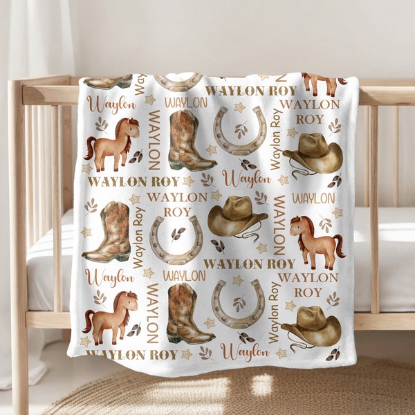 Western Baby Boy Blanket Personalized Blanket Cowboy Boots Cowboy Hat Boy Custom Blanket Personalized Boy Name Blanket Baby Shower Gift