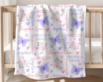 Personalized Baby Girl Baby Blanket Butterfly Baby Blanket Newborn Baby Shower Gift Minky Blanket Fleece Blanket Sherpa Baby Blanket