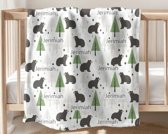 BEAR Baby Boy Blanket Personalized Baby Boy Blanket Boy Baby Blanket Custom Swaddle Blanket Baby Gift Woodland Bear Blanket Boy Gift