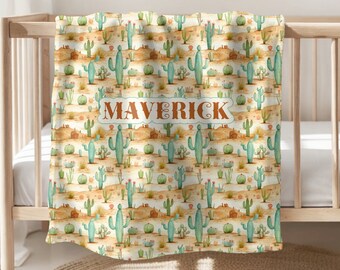 Western Cactus Baby Blanket Personalized Blanket Cactus Desert Boy Custom Blanket Personalized Boy Name Blanket Baby Shower Gift