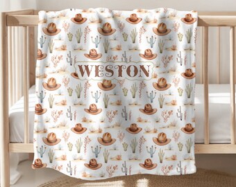 Western Cowboy Baby Blanket Personalized Blanket Cowboy Boots Cowboy Hat Boy Custom Blanket Personalized Boy Name Blanket Baby Shower Gift