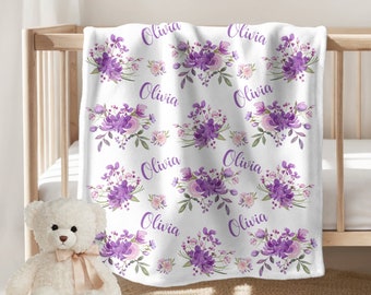 Purple Floral Blanket Personalized Girl Blanket Name Blanket Flower Blanket Baby Girl Blanket Custom Name Blanket Personalized Blanket