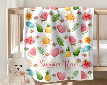 Summertime Blanket Personalized Baby Girl Blanket Tropical Blanket Swaddle Blanket Baby Gift Birthday Gift Summer Girl Blanket