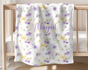 WILDFLOWER Baby Girl Blanket Personalized Girl Blanket Flower Baby Girl Blanket Baby Gift Personalize Girl Name Blanket New Mom Gift