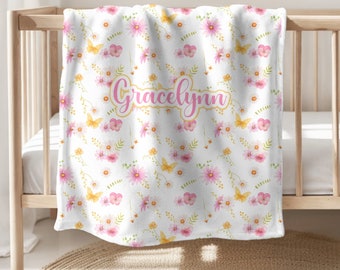 WILDFLOWER Baby Girl Blanket Personalized Girl Blanket Flower Baby Girl Blanket Baby Gift Personalize Girl Name Blanket New Mom Gift