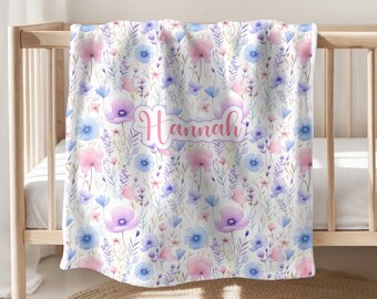 WILDFLOWER Baby Girl Blanket Personalized Girl Blanket Flower Baby Girl Blanket Baby Gift Personalize Girl Name Blanket New Mom Gift