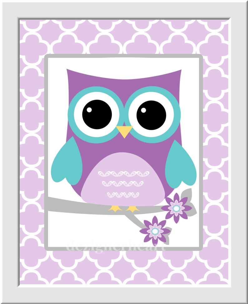 Purple Owls Baby Girl Nursery Art Purple Teal Aqua Owls Birds | Etsy