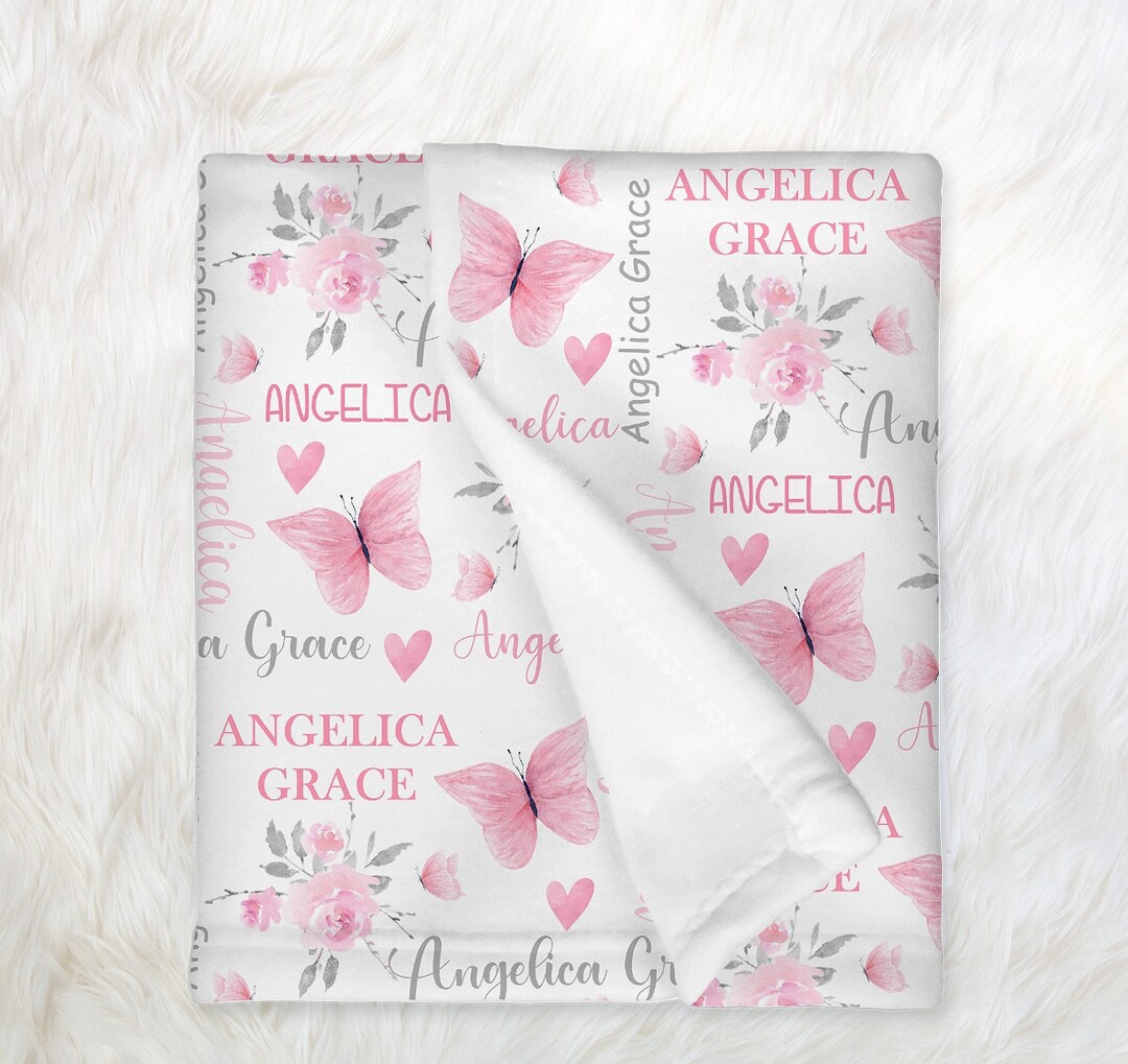 Pink Floral Butterfly Blanket Baby Girl Blanket Personalized Etsy