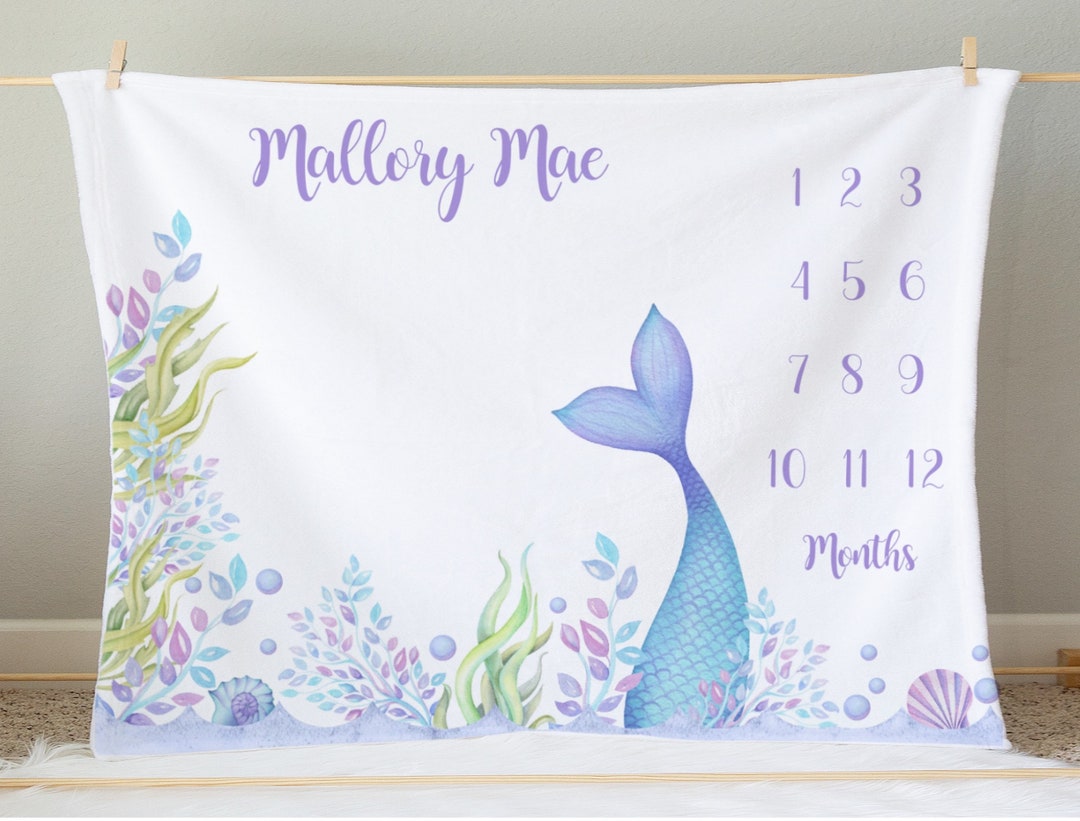 Personalized Mermaid Baby Girl Milestone Blanket | Monthly Growth ...