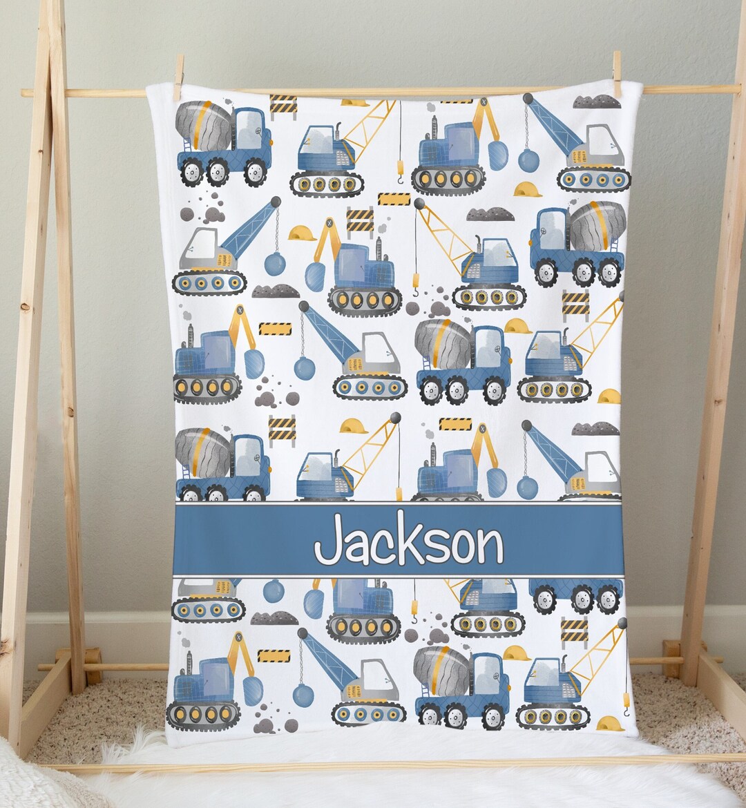 Construction Truck Baby Boy Blanket Personalize Boy Blanket Baby Boy