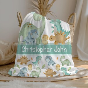 Personalized Dinosaur Baby Boy Blanket | Custom Name Blanket | Swaddle Set | Minky Fleece Sherpa | Shower Gift | Dino Boy Nursery Decor