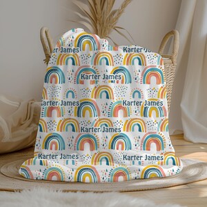 Personalized Rainbow Baby Blanket, Custom Name Blanket, Swaddle Set, Minky Fleece Sherpa, Baby Shower Gift, Gender Neutral Nursery Decor