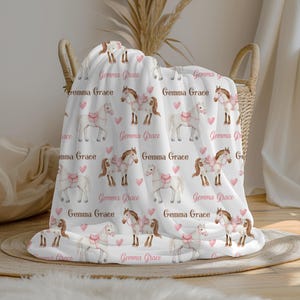 Personalized Cowgirl Baby Girl Blanket, Horse Custom Name Crib Blanket, Swaddle Set, Minky, Fleece, Sherpa, Shower Gift, Nursery Decor