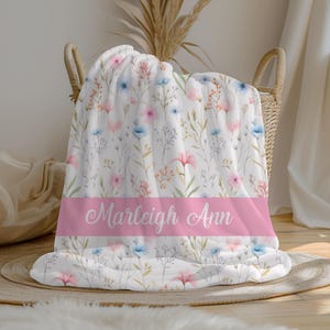 Personalized Wildflower Baby Girl Blanket, Custom Name Crib Blanket, Swaddle Set, Minky Fleece Sherpa, Baby Shower Gift, Floral Nursery