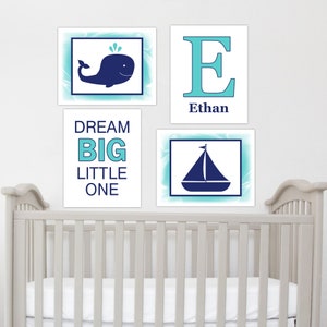 Nautical Baby Boy Nursery, Nautical Boy Room Decor,  Navy Nautical Art, Baby Boy Nursery Art, Boy Bedroom Prints, Whale Decor, Sailboat Art