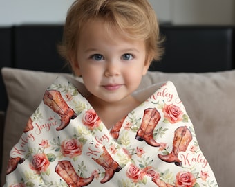 Western Baby Girl Blanket Personalized Blanket Pink Flower Cowgirl Girl Swaddle Blanket Personalized Girl Name Blanket Baby Shower Gift