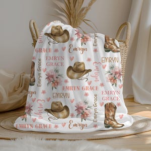 Personalized Cowgirl Baby Girl Blanket | Custom Name Blanket | Swaddle Set | Minky Fleece Sherpa | Baby Shower Gift | Western Nursery Decor