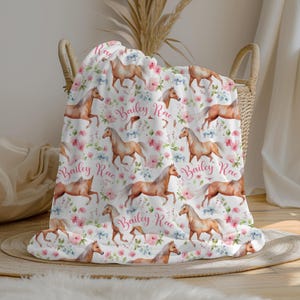Personalized Floral Horse Baby Girl Blanket, Custom Cowgirl Name Blanket, Swaddle Set, Minky Fleece Sherpa, Baby Shower Gift, Western Decor