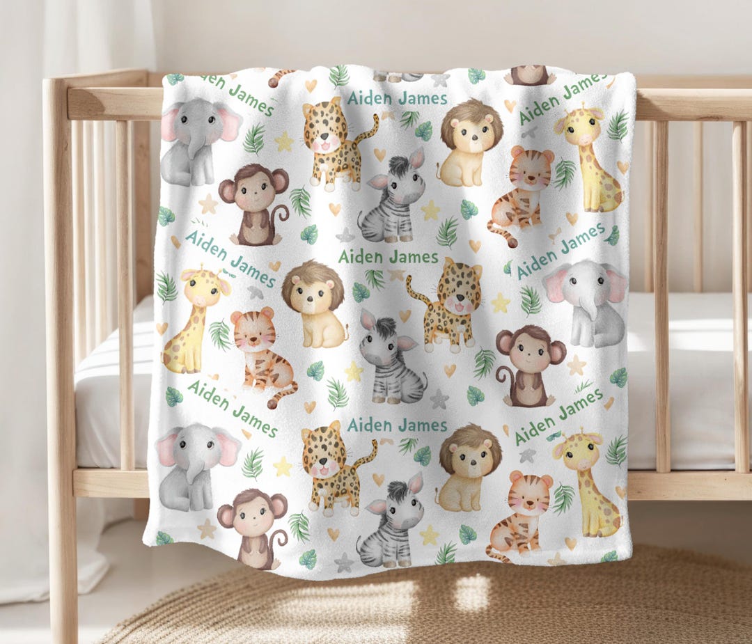 Personalized Jungle Animals Baby Boy Blanket Safari Animals Blanket ...