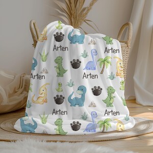 Personalized Dinosaur Baby Boy Blanket | Custom Name Crib Blanket | Swaddle Set | Minky Fleece Sherpa | Baby Shower Gift | Nursery Decor