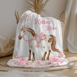 Personalized Cowgirl Baby Girl Blanket, Horse Custom Name Crib Blanket, Swaddle Set, Minky, Fleece, Sherpa, Shower Gift, Nursery Decor