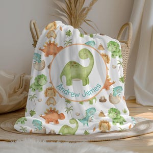 Personalized Dinosaur Baby Boy Blanket, Swaddle Set, Custom Name Crib Blanket, Minky Fleece Sherpa, Newborn Shower Gift, Dino Nursery Decor