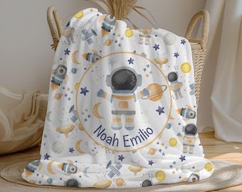 Personalized Space Baby Boy Blanket | Swaddle Set | Custom Name Crib Blanket | Minky Fleece Sherpa | Newborn Shower Gift | Nursery Decor