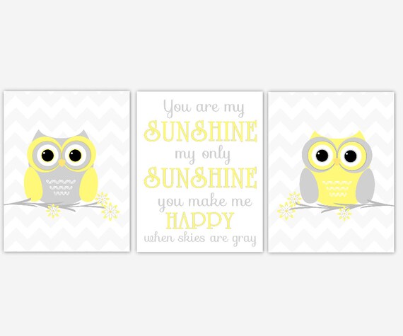 Yellow Owls Baby Nursery Art Canvas Prints Baby Owl Decor You | Etsy