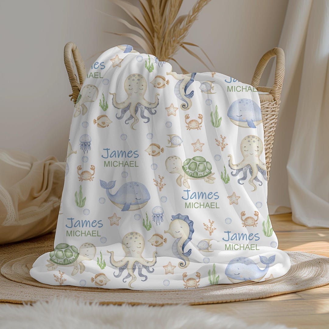 Personalized Sea Animals Baby Boy Blanket Ocean Baby Blanket ...