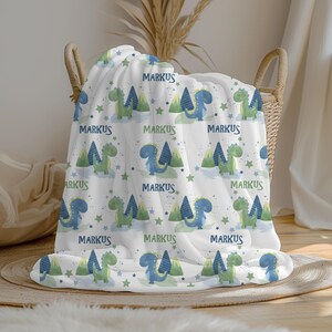 Personalized Dinosaur Baby Boy Blanket, Custom Name Blanket, Swaddle Set, Minky Fleece Sherpa, Baby Gift, Boy Room, Dino Nursery Decor