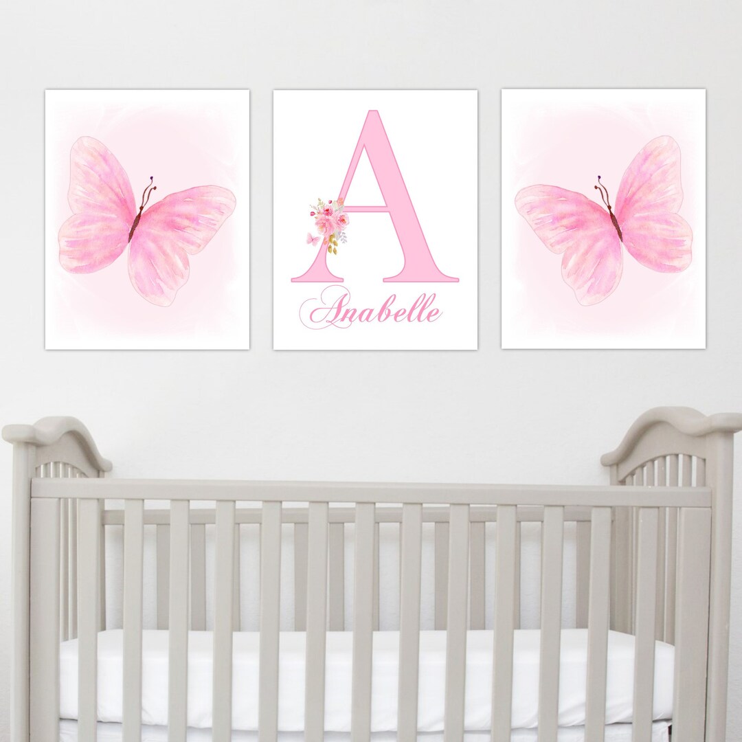 Personalized Butterfly Wall Art Prints Pink Butterfly Decor Baby Girl ...
