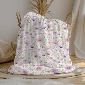 Personalized Wildflower Baby Girl Blanket, Custom Name Crib Blanket, Swaddle Set, Minky Fleece Sherpa, Baby Shower Gift, Floral Nursery