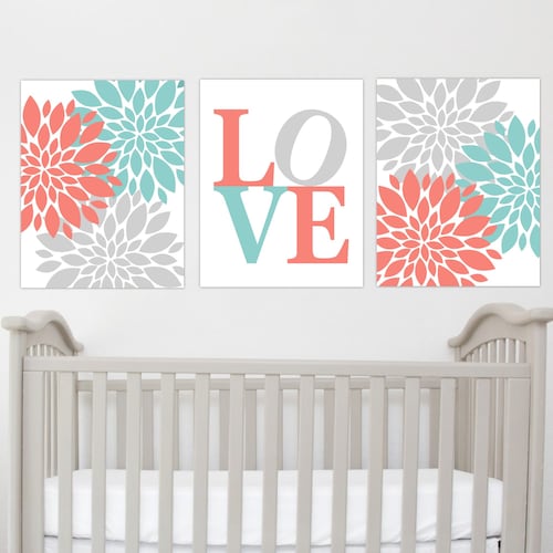 Flower Nursery Wall Art Girl Nursery Prints or Canvas Mint Etsy