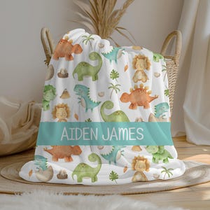 Personalized Dinosaur Baby Boy Blanket, Custom Name Crib Blanket, Swaddle Set, Fleece Minky Sherpa, Baby Shower Gift, Dino Nursery Decor