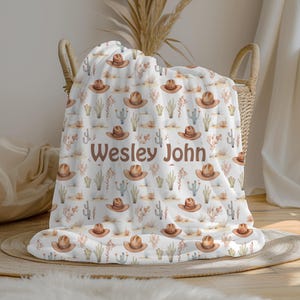 Personalized Cowboy Hat Boy Blanket, Custom Name Crib Blanket, Swaddle Set, Minky Fleece Sherpa, Baby Shower Gift, Western Decor