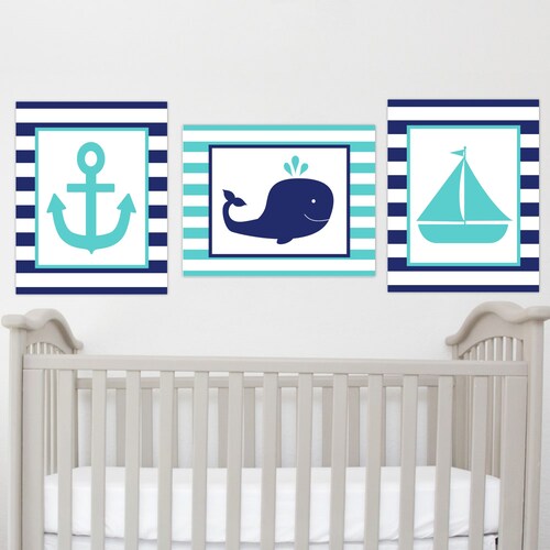 Navy Blue Boy Nautical Whale Nursery Print Boy Ocean Nursery Etsy